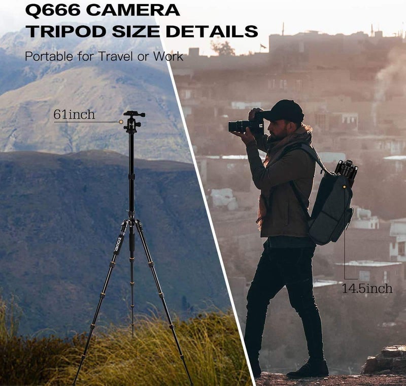 ZOMEi Camera Tripod 62" Light Weight DSLR Tripod with Ball Head Quick Release Plate and Carrying Case (Aluminum Tripod) - Image 2